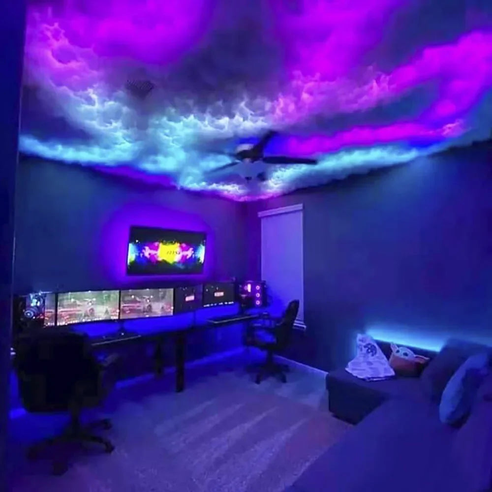 Nor Ambientale LED Smart Lumenus Thundercloud - Efect 3D de Furtună, Sincronizare Muzicală și Telecomandă